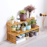 Thumbnail for 2 Tier Bamboo Plant Stand Shelves Flower Pot Rack Garden Indoor Outdoor Patio