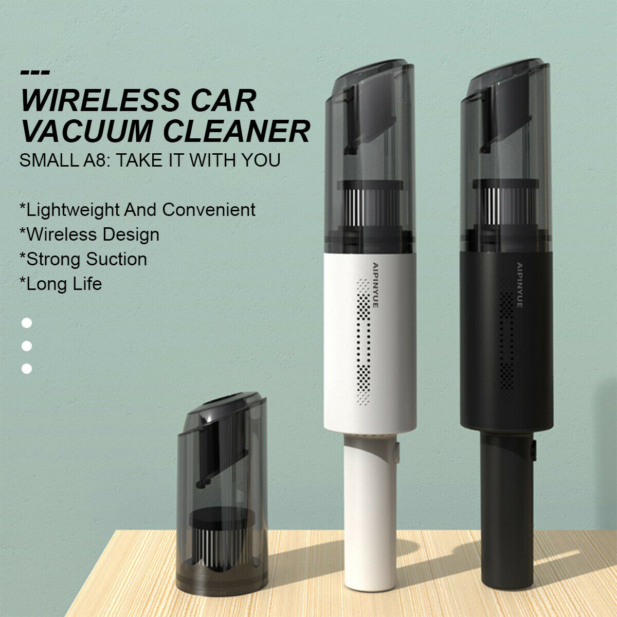 Wireless Charge 6000Pa Suction Powerful Portable Car Vacuum Cleaner Home Duster(White)