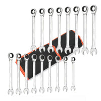 Thumbnail for 17Pc Ratchet Spanner Set Metric Combination Wrenches Open End Ring CR-V 8-24mm