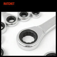 Thumbnail for 17Pc Ratchet Spanner Set Metric Combination Wrenches Open End Ring CR-V 8-24mm