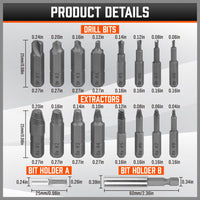 Thumbnail for 18x Magnetic Damaged Screw Extractor Set Broken Drill Bit Remover Kit Hex Crv