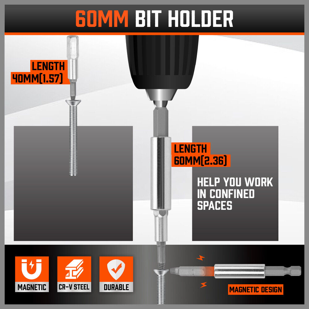 18x Magnetic Damaged Screw Extractor Set Broken Drill Bit Remover Kit Hex Crv