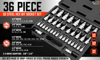 Thumbnail for 36-Piece Hex Bit Socket Set, SAE and Metric Sizes, S2 Steel Hex Bits, Chrome Vanadium Steel Sockets and Adapters with Storage Case