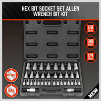 Thumbnail for 36-Piece Hex Bit Socket Set, SAE and Metric Sizes, S2 Steel Hex Bits, Chrome Vanadium Steel Sockets and Adapters with Storage Case