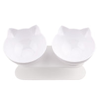 Thumbnail for White Double Cat Bowl Pet Bowls Stand Dog Elevated Feeder Food Water Raised Lifted