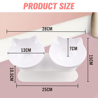 Thumbnail for White Double Cat Bowl Pet Bowls Stand Dog Elevated Feeder Food Water Raised Lifted