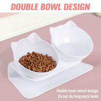 Thumbnail for White Double Cat Bowl Pet Bowls Stand Dog Elevated Feeder Food Water Raised Lifted