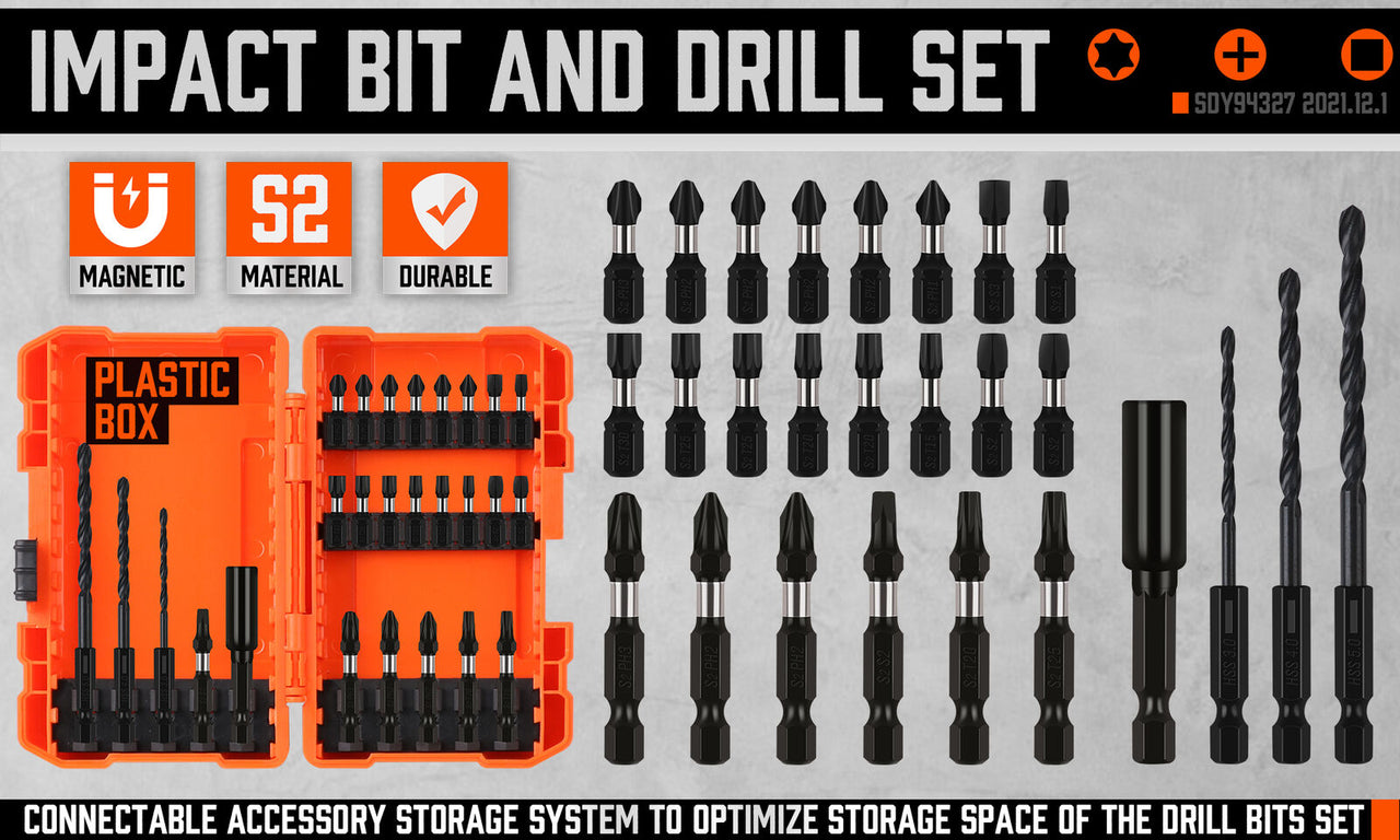 26Pc Impact Screwdriver Bit Set Magnetic Drill Bit Holder Quick Release Drilling