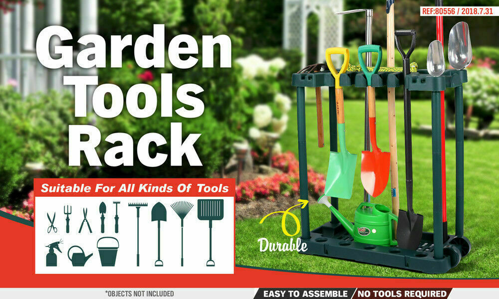 Rolling Garden Tools Storage Rack Long Short Handles Organizer Holders Fits 40