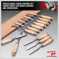 Thumbnail for 12Pc Wood Carving Chisel Set Knife High Carbon Steel Woodworking Rolling Pouch