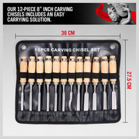 Thumbnail for 12Pc Wood Carving Chisel Set Knife High Carbon Steel Woodworking Rolling Pouch