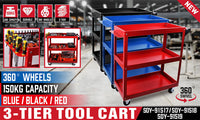 Thumbnail for Blue 3-Tier Tool Cart Trolley Toolbox Workshop Garage Storage 150KG Organizer Garage