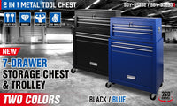 Thumbnail for 7 Drawer Tool Box Chest Cabinet Trolley Toolbox Garage Storage Lockable Blue