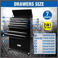 Thumbnail for 7 Drawer Tool Box Chest Cabinet Trolley Toolbox Garage Storage Lockable Blue