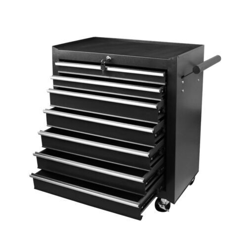 Black 7 Drawer Tool Box Trolley Cabinet Storage Cart Garage Toolbox Organiser Set