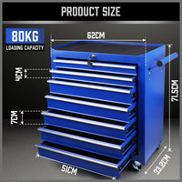 Thumbnail for Black 7 Drawer Tool Box Trolley Cabinet Storage Cart Garage Toolbox Organiser Set