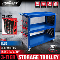 Thumbnail for Blue 3-Tier Tool Cart Storage Trolley Toolbox Workshop Garage Organiser 150kg Blue