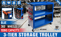 Thumbnail for Blue 3-Tier Tool Cart Storage Trolley Toolbox Workshop Garage Organiser 150kg Blue