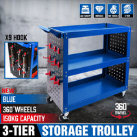 Thumbnail for Blue 3-Tier Tool Cart Storage Trolley Toolbox Workshop Garage Organiser 150kg Blue