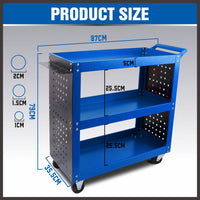 Thumbnail for Blue 3-Tier Tool Cart Storage Trolley Toolbox Workshop Garage Organiser 150kg Blue