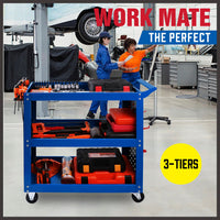 Thumbnail for Blue 3-Tier Tool Cart Storage Trolley Toolbox Workshop Garage Organiser 150kg Blue