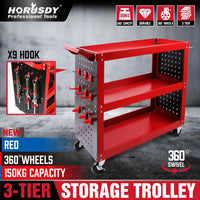 Thumbnail for Red 3-Tier Tool Cart Storage Trolley Toolbox Workshop Garage Organiser 150kg Red