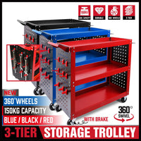 Thumbnail for Red 3-Tier Tool Cart Storage Trolley Toolbox Workshop Garage Organiser 150kg Red