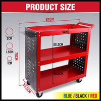 Thumbnail for Red 3-Tier Tool Cart Storage Trolley Toolbox Workshop Garage Organiser 150kg Red