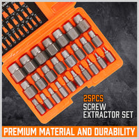 Thumbnail for 25Pc Screw Extractor Set Multi-Spline Easy Out Broken Bolt Remover Tool Hex Head