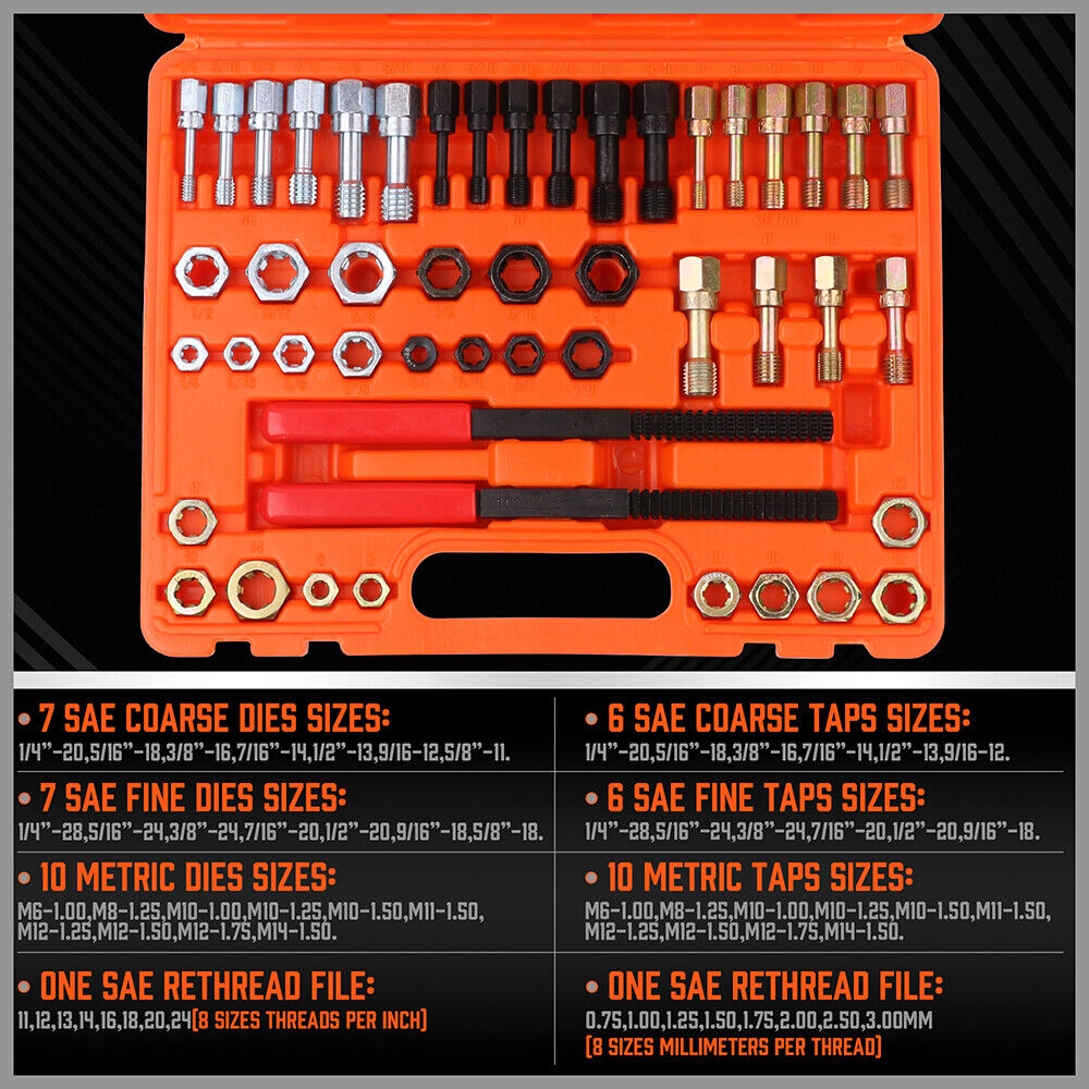 48-Pieces SAE and Metric Thread Restorer Kit Fractional Metric Thread Restorer