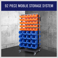 Thumbnail for 92-Piece Bin Mobile Garage Storage Bin Rack Heavy-Duty Tool Organizer with Swivel Wheels