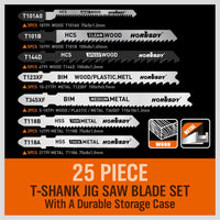 Thumbnail for 25Pc T-shank Jig Saw Blades Set For Wood Plastic Metal Sheet Cutting BIM HSS HCS