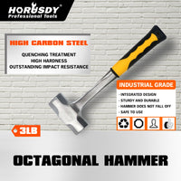 Thumbnail for 2LB+3LB Steel Hammer Double Octagonal Heavy Duty Solid Forged Rubber Grip Handle