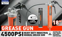 Thumbnail for 18'' Manual Pistol Grip Grease Gun Flow Pressure 4500PSI Flexi Hose & Coupler