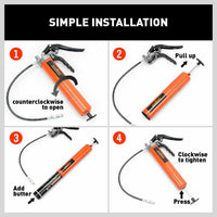 Thumbnail for 18'' Manual Pistol Grip Grease Gun Flow Pressure 4500PSI Flexi Hose & Coupler