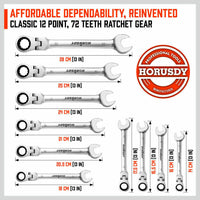 Thumbnail for 10Pc Flexible Head Ratchet Spanner Set Metric Wrench CRV With Carry Pouch 8-22MM