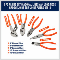 Thumbnail for 5Pc Pliers Set Diagonal Linesman Long Nose Groove Joint Slip Joint Pliers