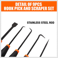 Thumbnail for 9pc Hook and Pick Tool Set Scraper ,Large Full & Small Mini Size Non-slip Handle