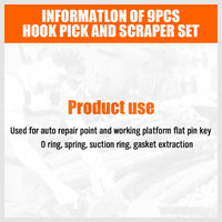 Thumbnail for 9pc Hook and Pick Tool Set Scraper ,Large Full & Small Mini Size Non-slip Handle