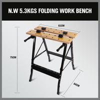 Thumbnail for Foldable Work Bench Mobile Sawhorse Garage Trestle Wood Cutting Anti-slip Table