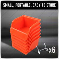 Thumbnail for 6Pc Pegboard Bins Peg Board Parts Storage With Steel Hooks Tools Organiser Tray