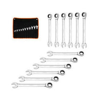 Thumbnail for 12Pc Ratchet Spanner Set Metric Open & Ring Wrenches 8-19mm CR-V + Rolling Bag