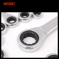 Thumbnail for 12Pc Ratchet Spanner Set Metric Open & Ring Wrenches 8-19mm CR-V + Rolling Bag