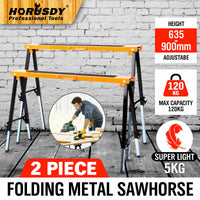 Thumbnail for 2Pc Mastercraft Sawhorse Metal Folding Non-slip Surface Saw Horse 120KG Capacity