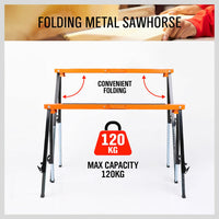 Thumbnail for 2Pc Mastercraft Sawhorse Metal Folding Non-slip Surface Saw Horse 120KG Capacity