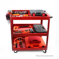 Thumbnail for Tool Trolley 3-Tier Workshop Cart Rolling Steel Parts Storage Handyman 150KG Red