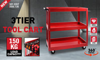 Thumbnail for Tool Trolley 3-Tier Workshop Cart Rolling Steel Parts Storage Handyman 150KG Red