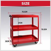 Thumbnail for Tool Trolley 3-Tier Workshop Cart Rolling Steel Parts Storage Handyman 150KG Red