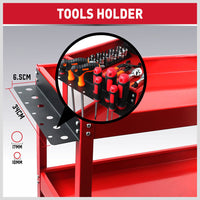 Thumbnail for Tool Trolley 3-Tier Workshop Cart Rolling Steel Parts Storage Handyman 150KG Red