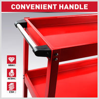 Thumbnail for Tool Trolley 3-Tier Workshop Cart Rolling Steel Parts Storage Handyman 150KG Red